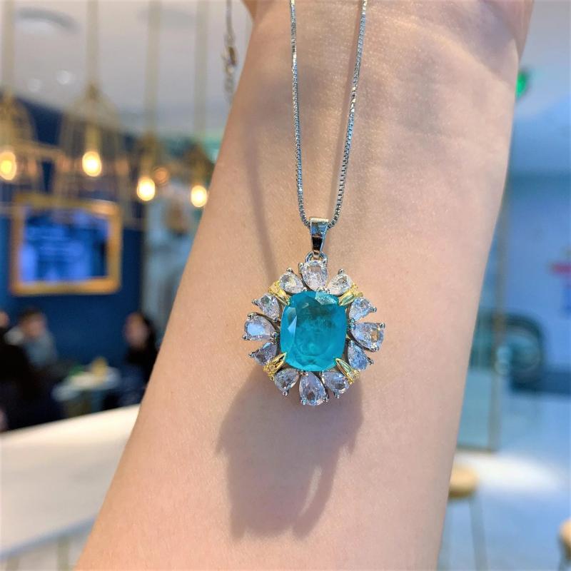 925 Silver Necklace with Paraiba Gemstone Pendant