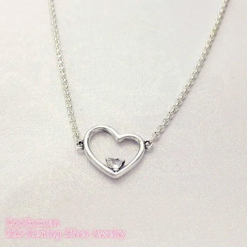 925 Sterling Silver Asymmetric Heart of Love Necklace with Clear CZ