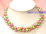 Freshwater Green & Pink Pearl Necklace 7-8mm
