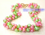 Freshwater Green & Pink Pearl Necklace 7-8mm
