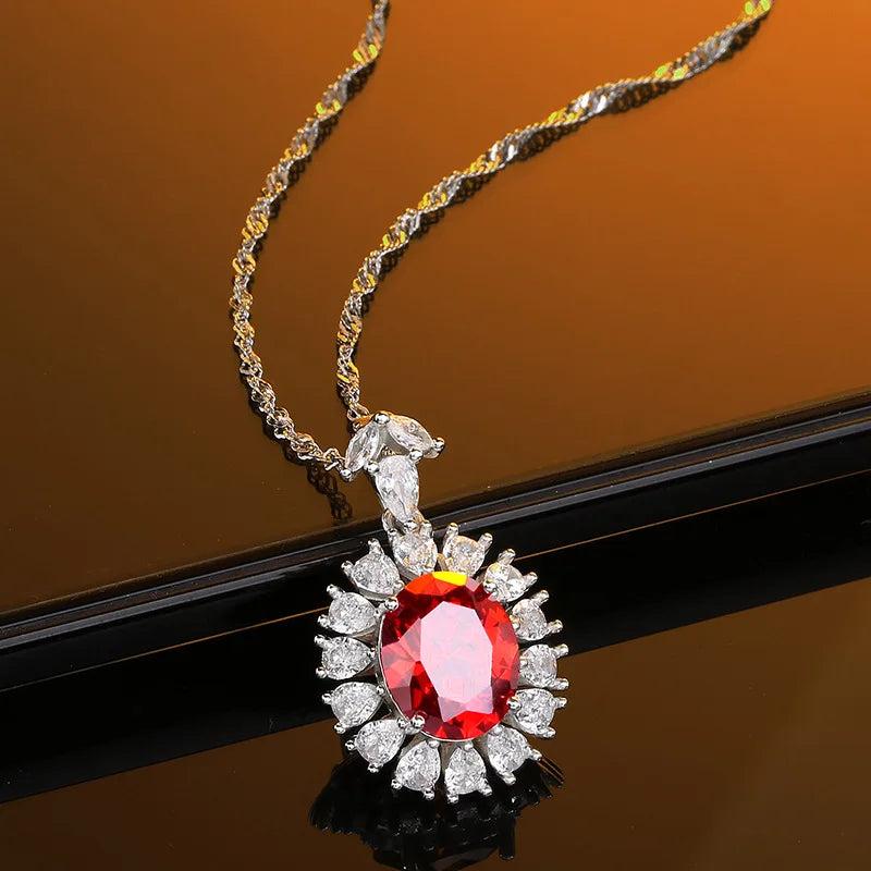 925 Sterling Silver High Carbon Diamond Ruby Pendant Necklace
