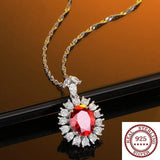 925 Sterling Silver High Carbon Diamond Ruby Pendant Necklace
