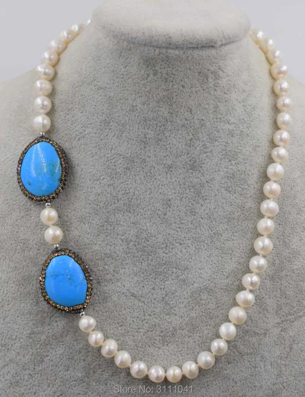 Freshwater Pearl Green Howlite Turquoise Necklace