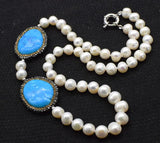 Freshwater Pearl Green Howlite Turquoise Necklace