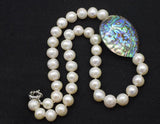 Freshwater Pearl Green Abalone Shell Egg Pendant Necklace 18in