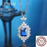 S925 Sterling Silver Sapphire Pendant Necklace Women's Wedding Jewelry