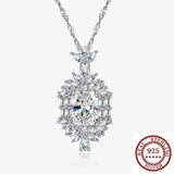 S925 Sterling Silver Sapphire Pendant Necklace Women's Wedding Jewelry