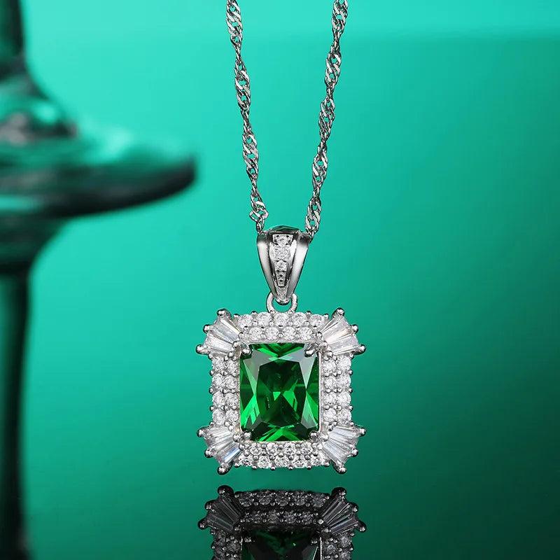 High Carbon Diamond Emerald Gem Pendant Necklace Women S925 Silver