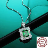 High Carbon Diamond Emerald Gem Pendant Necklace Women S925 Silver