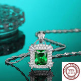 High Carbon Diamond Emerald Gem Pendant Necklace Women S925 Silver