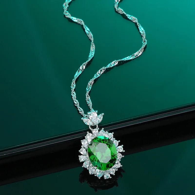 S925 Turquoise Pendant Necklace Retro Engagement Wedding Jewelry
