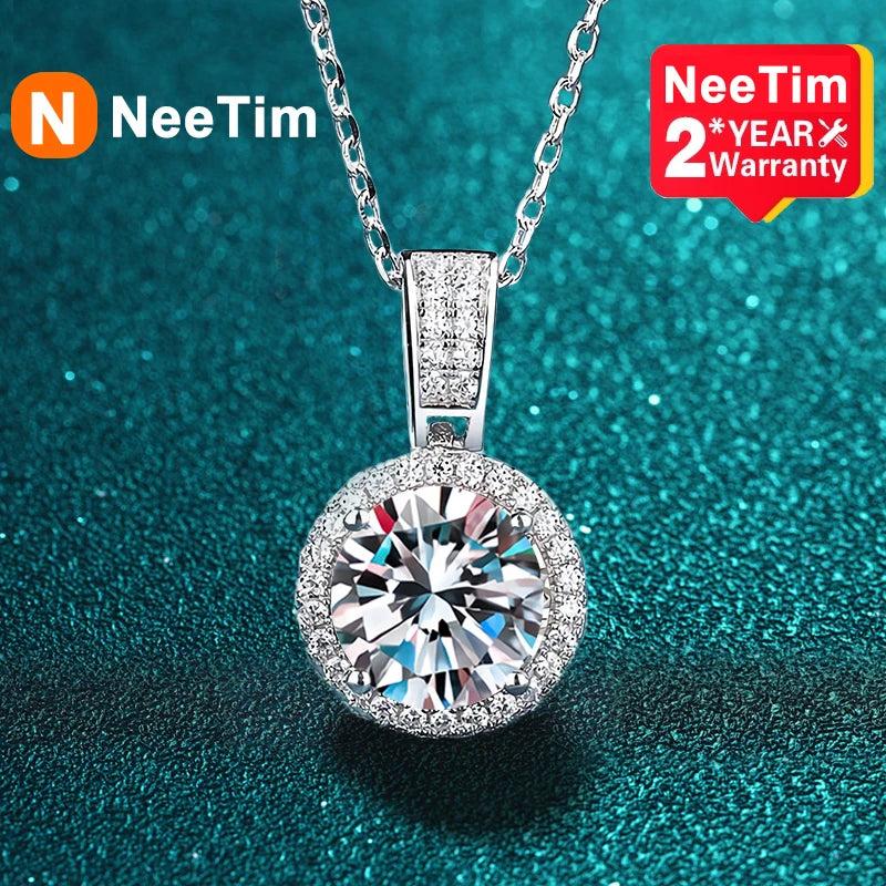 2Ct Moissanite Necklace Silver Plated Lab Diamond Wedding Pendant