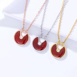 925 Silver Amulet Necklace Red Agate Women Mother Shell All Match Jewelry