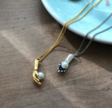 925 Sterling Silver Vintage Palm Finger Necklace Pendant