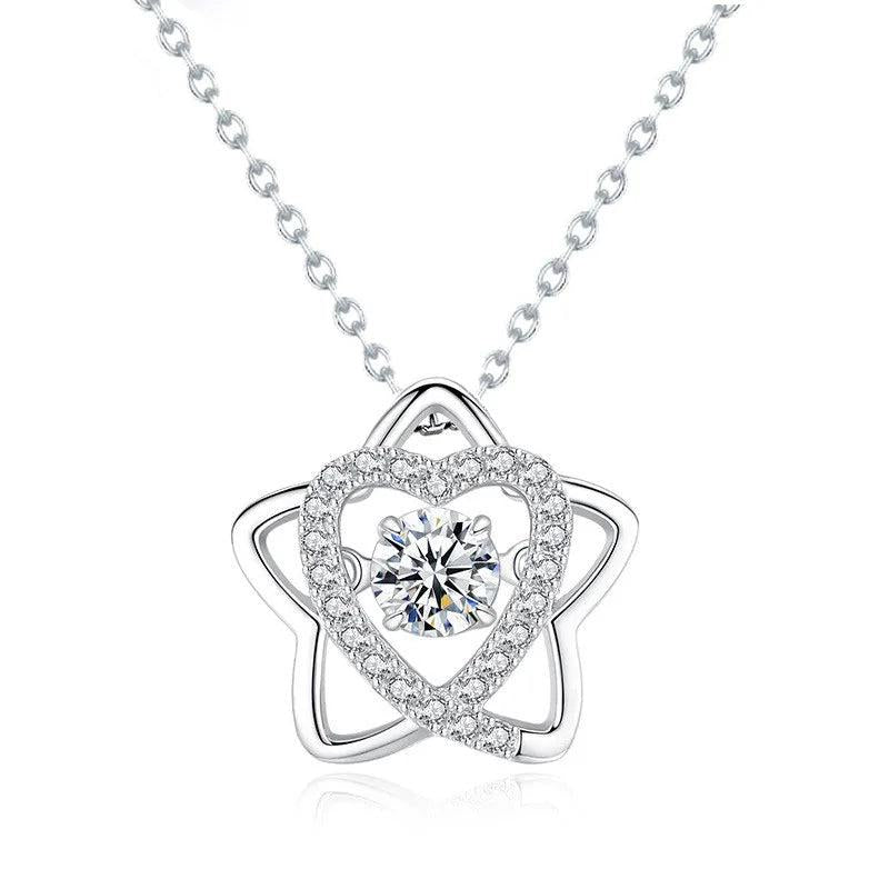 S925 Silver Necklace Pentagram Pendant Beating Heart Moissanite Jewelry