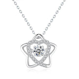 S925 Silver Necklace Pentagram Pendant Beating Heart Moissanite Jewelry