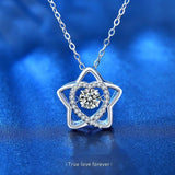 S925 Silver Necklace Pentagram Pendant Beating Heart Moissanite Jewelry