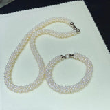 Natural Freshwater Pearl choker collarbone chain Necklace Bracelet Sets