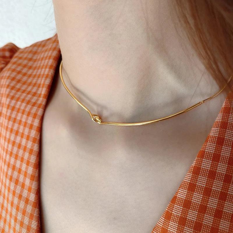 925 Silver Hook Knotted Chain Clavicle Choker Necklace