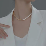 925 Silver Chain Link Pearl Necklace for Women Wedding Jewelry