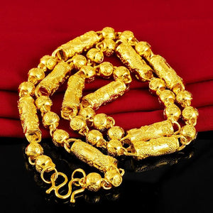 Men's 24K Plated Bead Necklace Chain Wedding Jewelry Gift