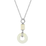 925 Sterling Silver Hetian Jade Lucky Safty Buckle Circle Dangle Necklace