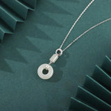 925 Sterling Silver Hetian Jade Lucky Safty Buckle Circle Dangle Necklace