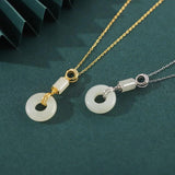 925 Sterling Silver Hetian Jade Lucky Safty Buckle Circle Dangle Necklace