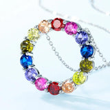 Rainbow Pendant Sterling Silver Necklace Colorful Cubic Zirconia
