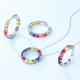 Rainbow Pendant Sterling Silver Necklace Colorful Cubic Zirconia