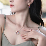 Rainbow Pendant Sterling Silver Necklace Colorful Cubic Zirconia