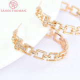 2PCS 35x34MM 24K Brass Zircon Round Stud Earrings High Jewelry Findings