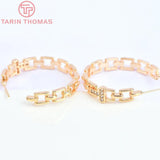 2PCS 35x34MM 24K Brass Zircon Round Stud Earrings High Jewelry Findings