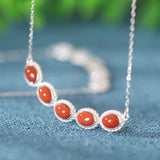 S925 Sterling Silver Hetian Jade South Red Agate Turquoise Necklace