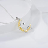925-Sterling-Silver Snake Coiled Around Moon Pendant Necklace