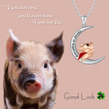 925 Silver Moon Flying Pig Necklace Engraved Everything is Possible