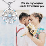 925 Silver Opal Nautical Compass Pendant Necklace for Women
