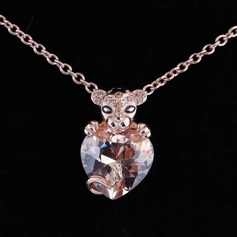 Rose Sparkling Princess Pendant Necklace 925 Sterling Silver