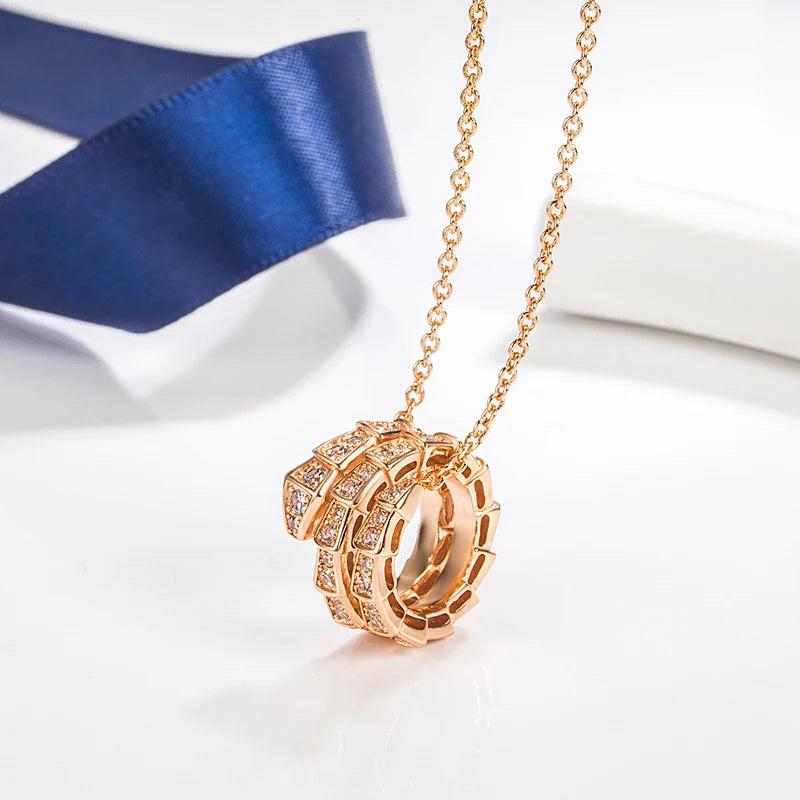 925 Silver Diamond Snake Bone Pendant Women's Necklace