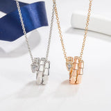 925 Silver Diamond Snake Bone Pendant Women's Necklace