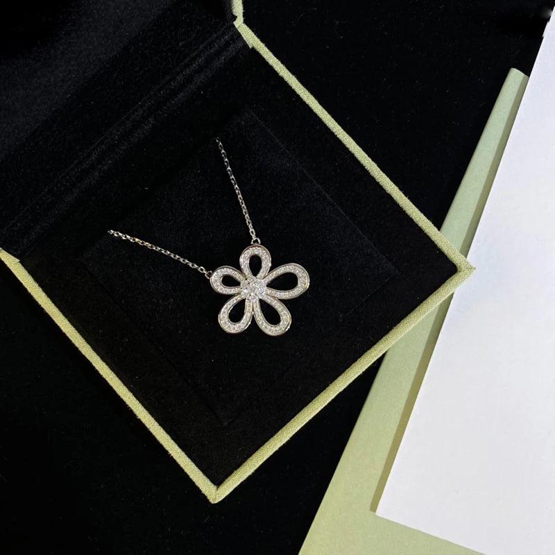 925 Silver Flower Pendant Necklace Adjustable