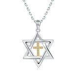 Sterling Silver Cross Star of David Pendant Necklace
