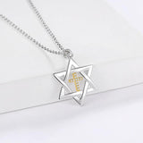 Sterling Silver Cross Star of David Pendant Necklace