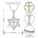 Sterling Silver Cross Star of David Pendant Necklace