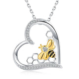 925-Silver Heart Honeycomb Bee Necklace - Queen Bee Jewelry