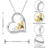 925-Silver Heart Honeycomb Bee Necklace - Queen Bee Jewelry