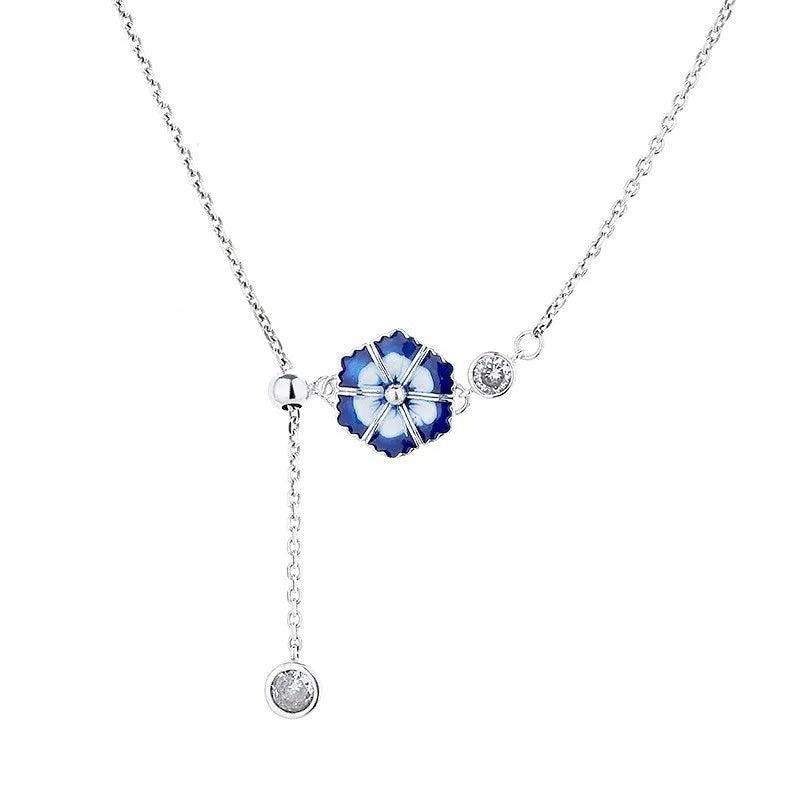 Retro Enamel Flower Dangle Necklace For Women Wedding Party