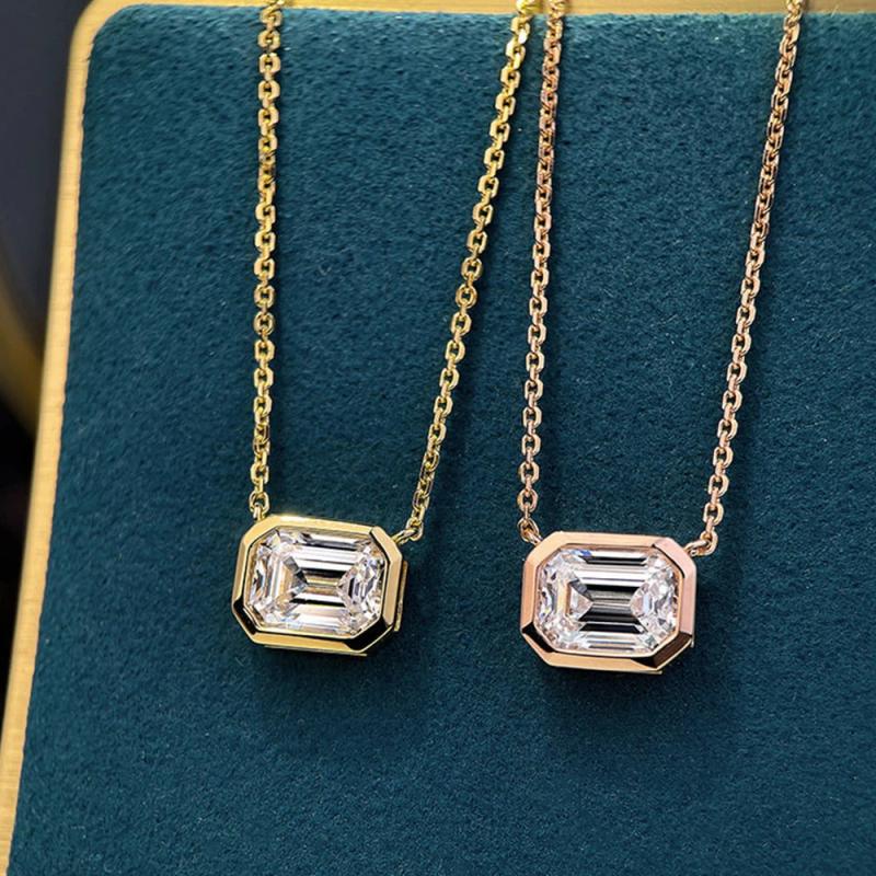 925 Silver Necklace Square Diamond Pendant Ladies Clavicle Chain Jewelry
