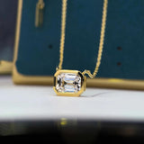 925 Silver Necklace Square Diamond Pendant Ladies Clavicle Chain Jewelry