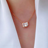 925 Silver Necklace Square Diamond Pendant Ladies Clavicle Chain Jewelry